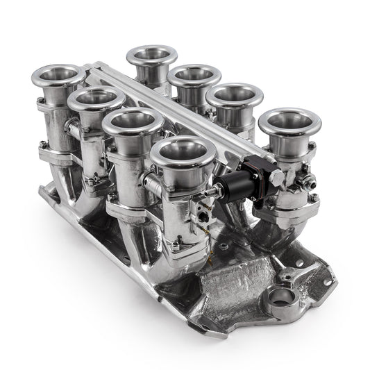 Sistema de colector de admisión de pila EFI de tiro descendente para Chevy SBC 350, completo y pulido