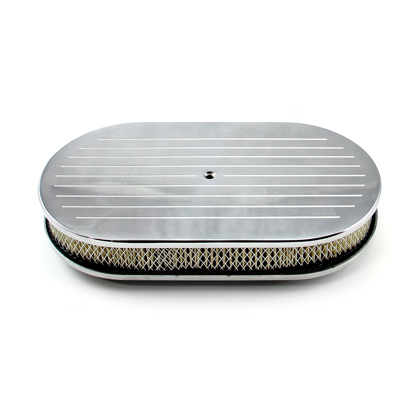Kit de filtro de aire de aluminio pulido fresado con bolas ovaladas de 15" x 2"