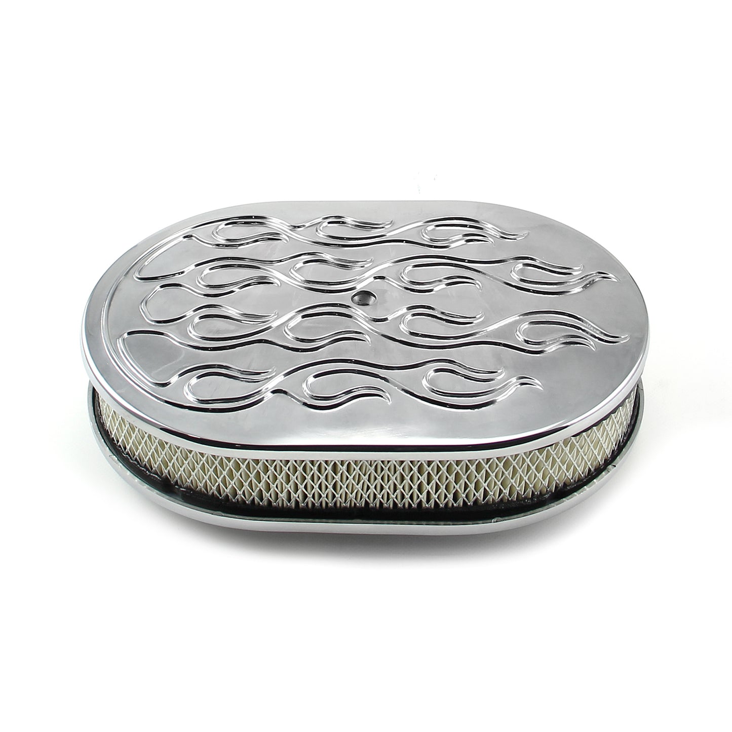 Kit de filtro de aire de aluminio pulido flameado ovalado de 12" x 2"