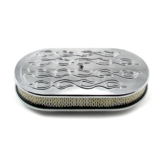 Kit de filtro de aire de aluminio pulido flameado ovalado de 15" x 2"