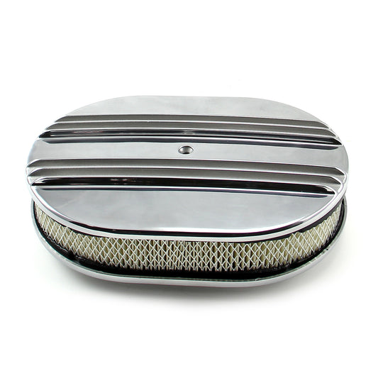 Kit de filtro de aire clásico ovalado de aluminio pulido con aletas centrales de 12" x 2"