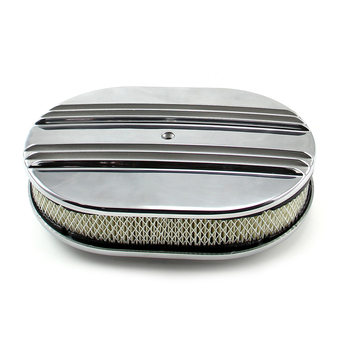 Kit de filtro de aire clásico ovalado de aluminio pulido con aletas centrales de 12" x 2"
