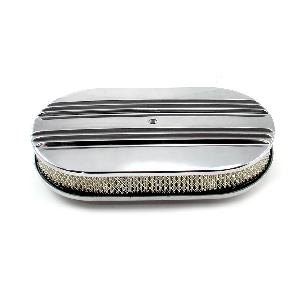 15" x 2" Oval Classic Center Finned Polished Aluminum Air Cleaner Kit