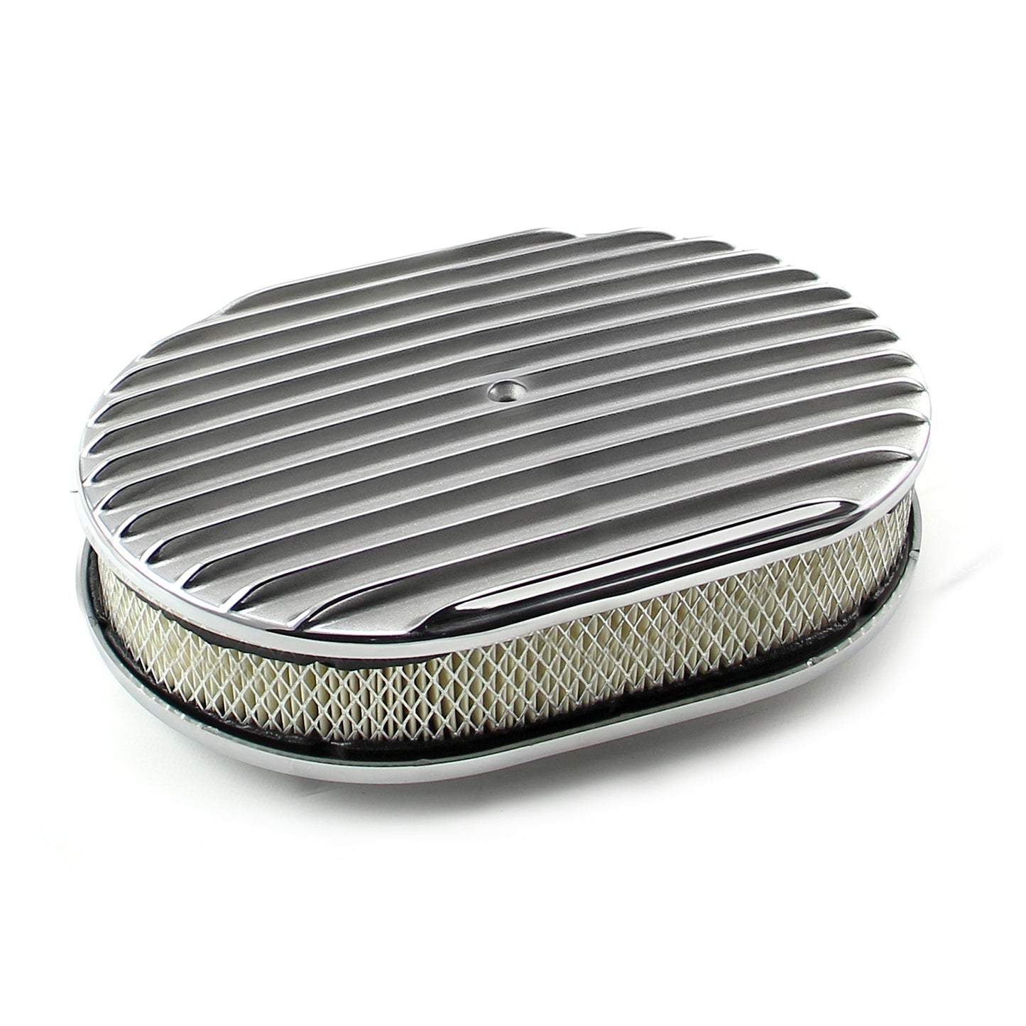 12" x 2" Oval Classic Finned Polished Aluminum Air Cleaner Kit