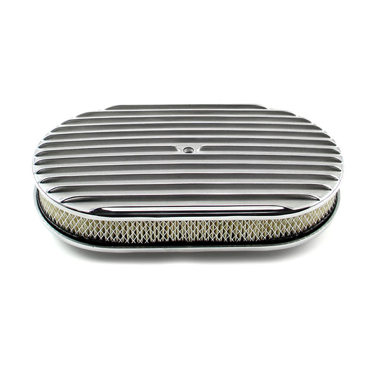 15" x 2" Oval Classic Finned Polished Aluminum Air Cleaner Kit