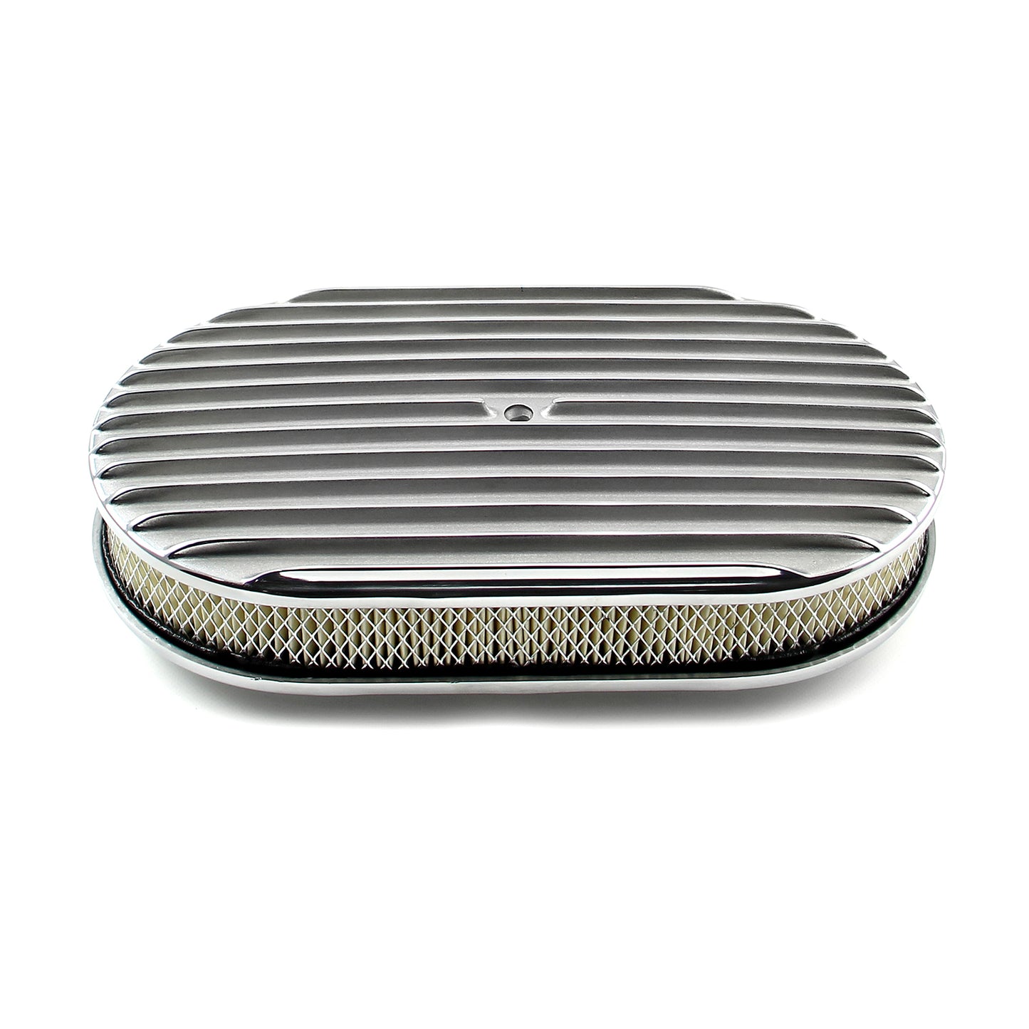 15" x 2" Oval Classic Finned Polished Aluminum Air Cleaner Kit