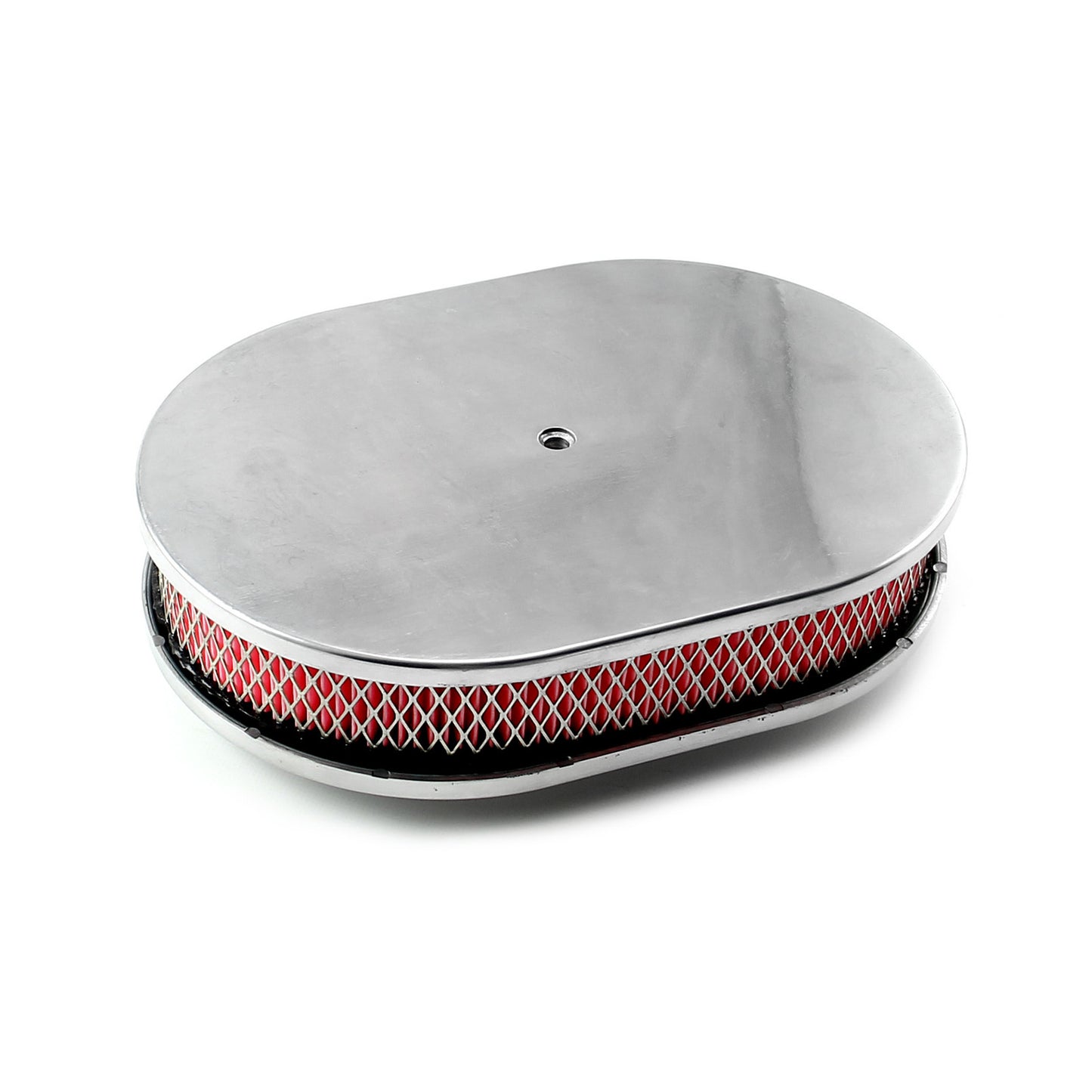 12" x 2" Oval Plain Polished Aluminum Air Cleaner Kit - Red Filter