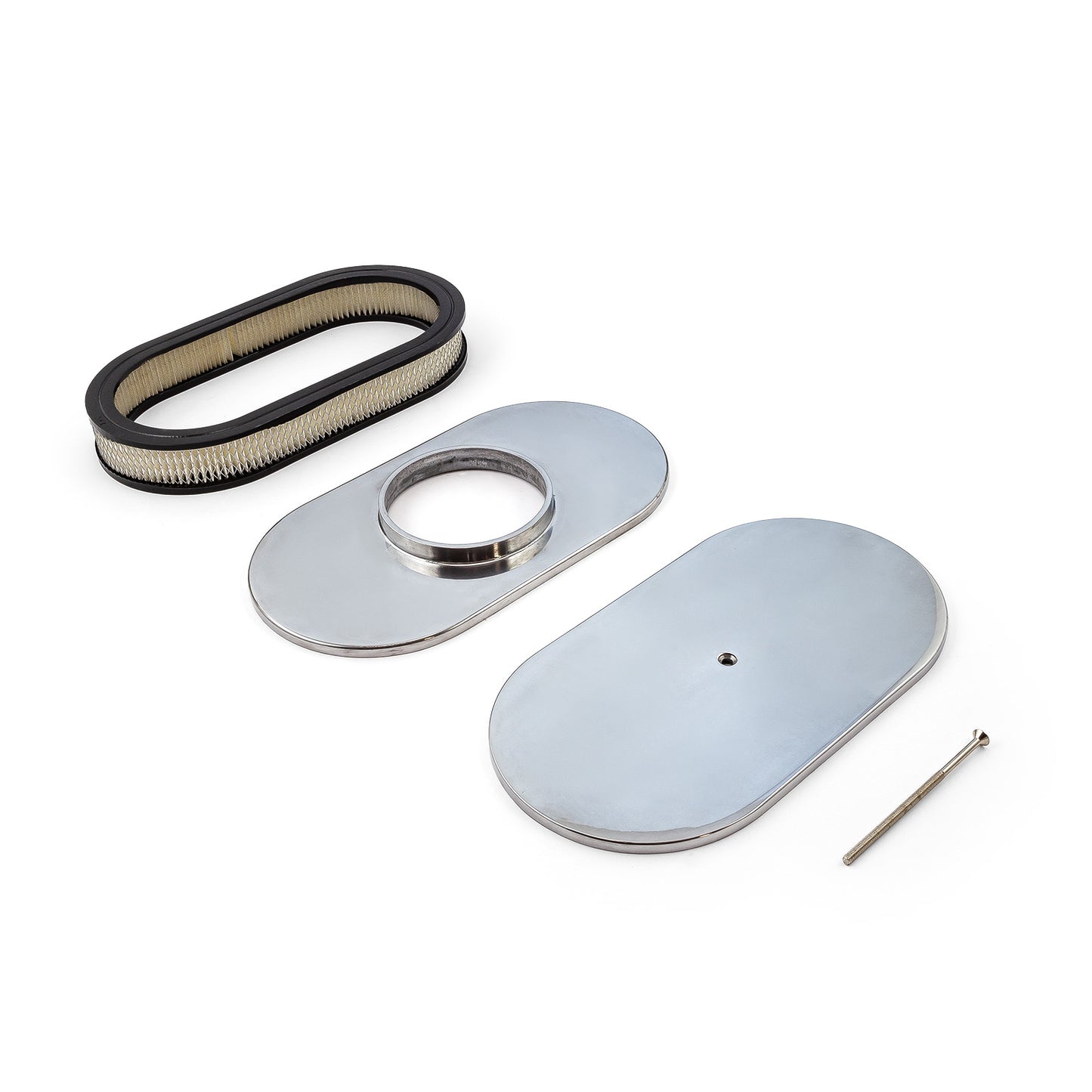 Kit de filtro de aire de aluminio pulido liso ovalado de 15" x 2"