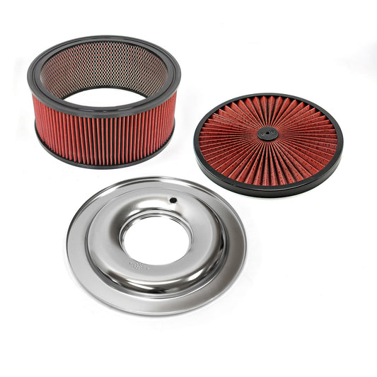 14" x 6" Washable Element Extreme Top w/Black Ring Flat Base Air Cleaner Kit
