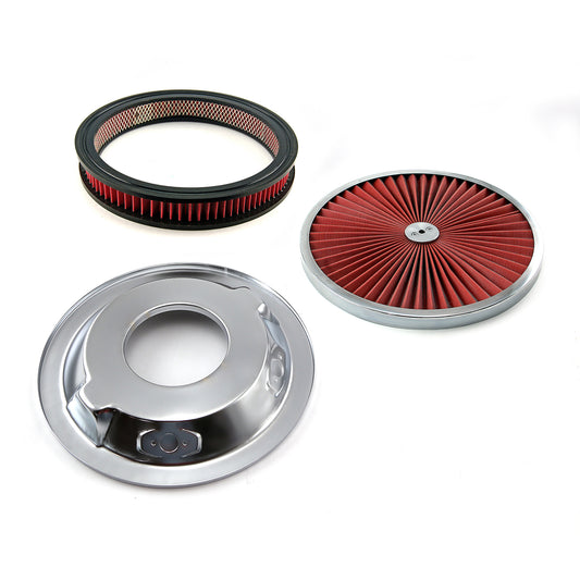 Kit de filtro de aire de 14" x 2" con elemento lavable Extreme Top y base abatible con anillo cromado