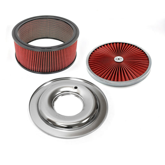 14" x 6" Washable Element Extreme Top w/Chrome Ring Flat Base Air Cleaner Kit