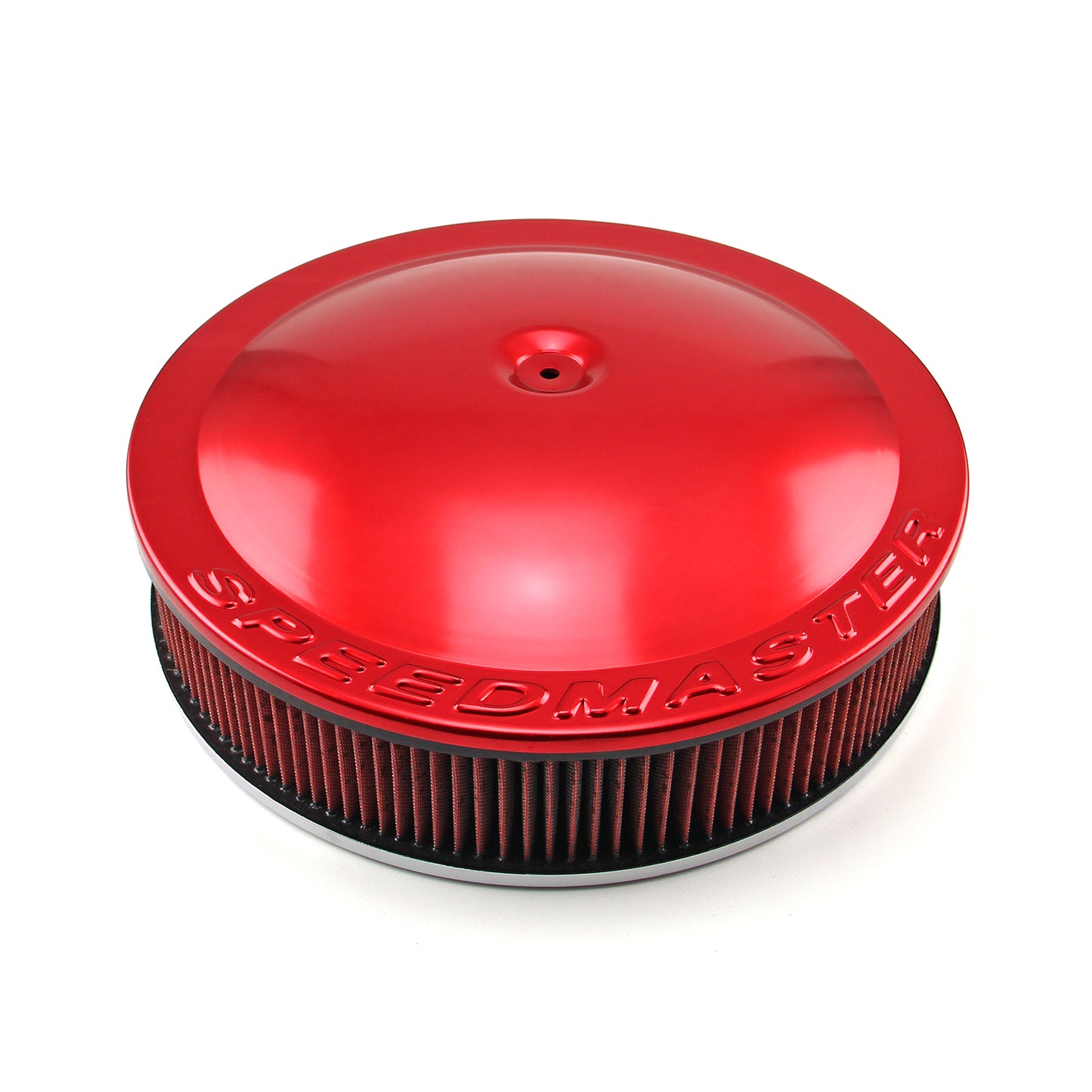 Filtro de aire de aluminio de base plana con elemento lavable de 14" x 3", color rojo