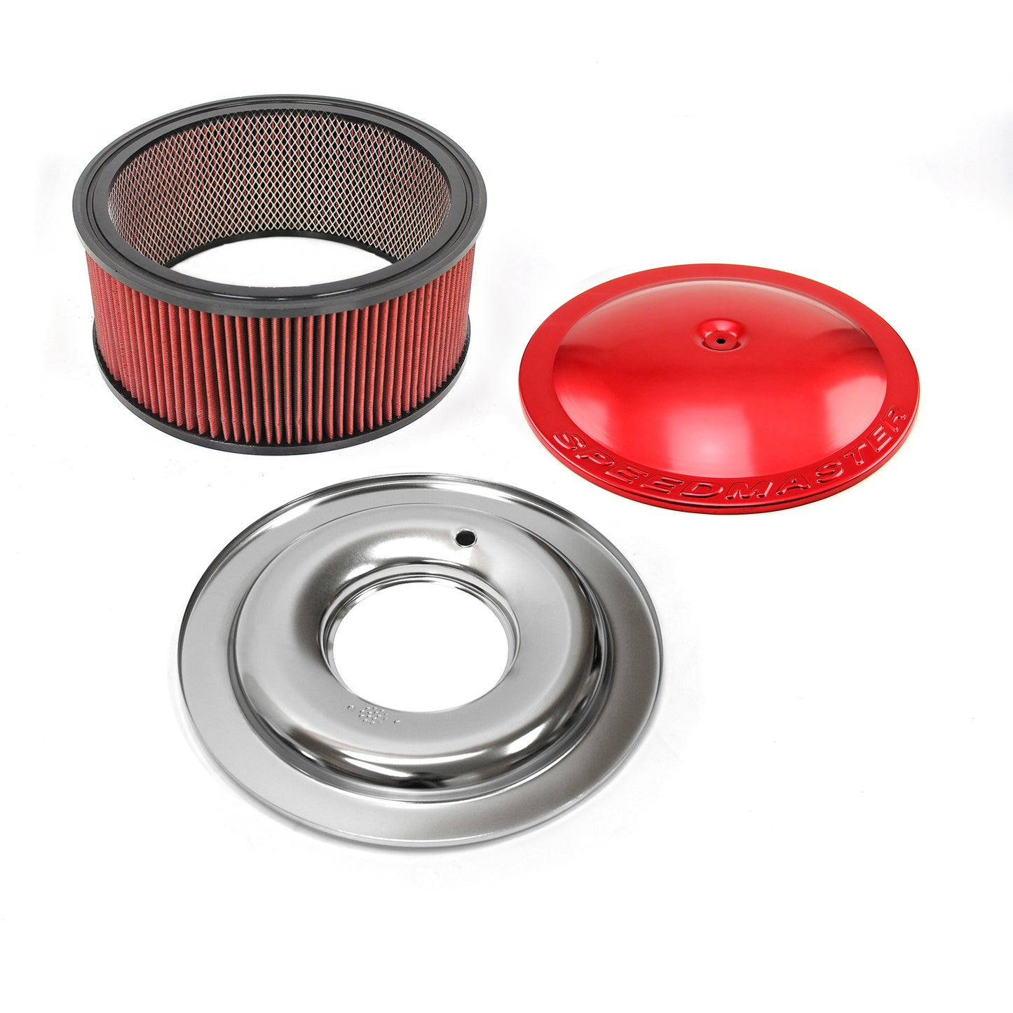 Filtro de aire de aluminio de base plana con elemento lavable de 14" x 6" color rojo