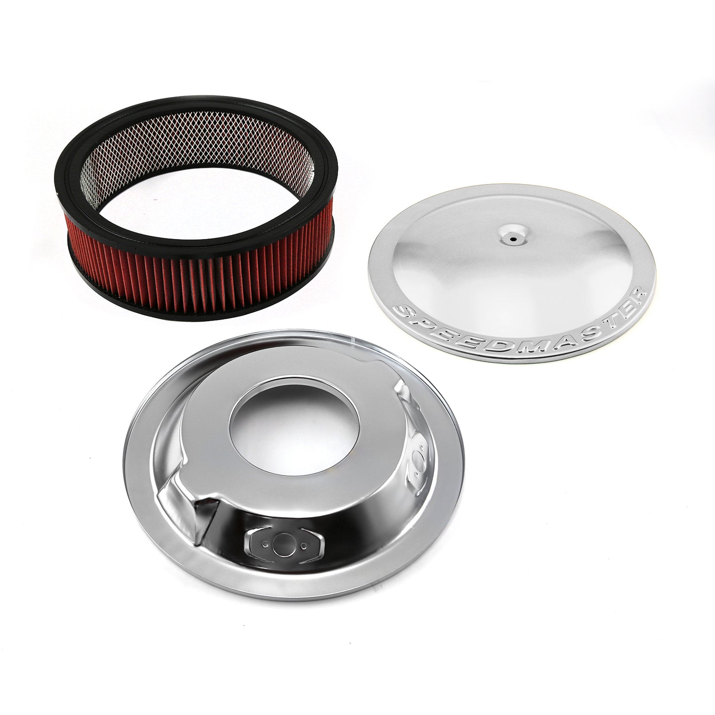 Filtro de aire de aluminio con base abatible y elemento lavable de 14" x 4" (plata)