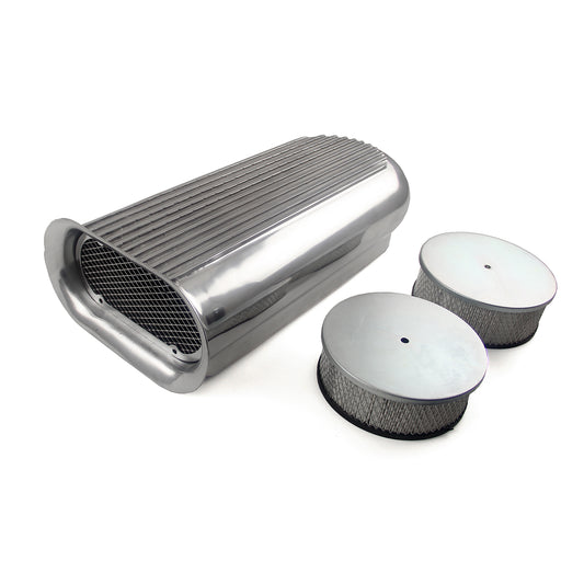 Entrada de aire de capó estilo Hilborn con carburador doble de aluminio pulido