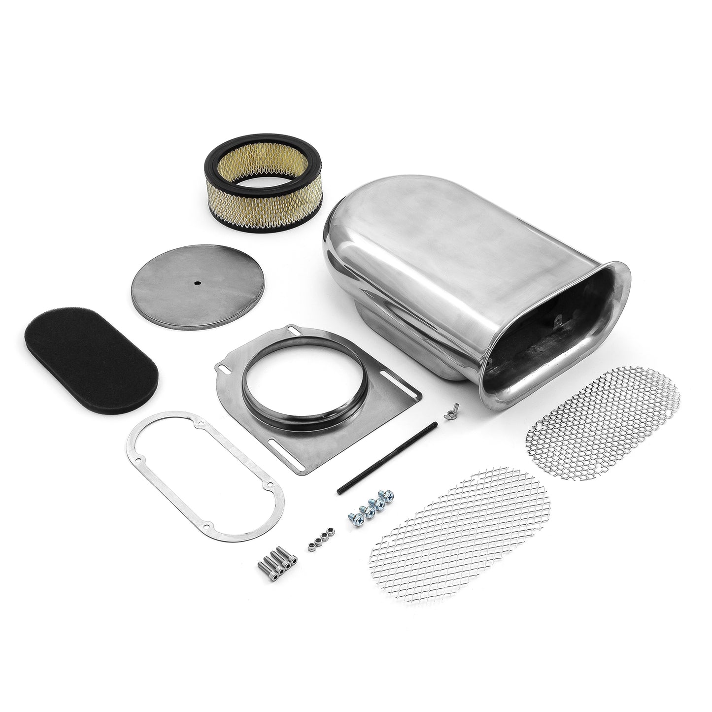 Entrada de aire de capó estilo Hilborn con carburador simple de aluminio pulido