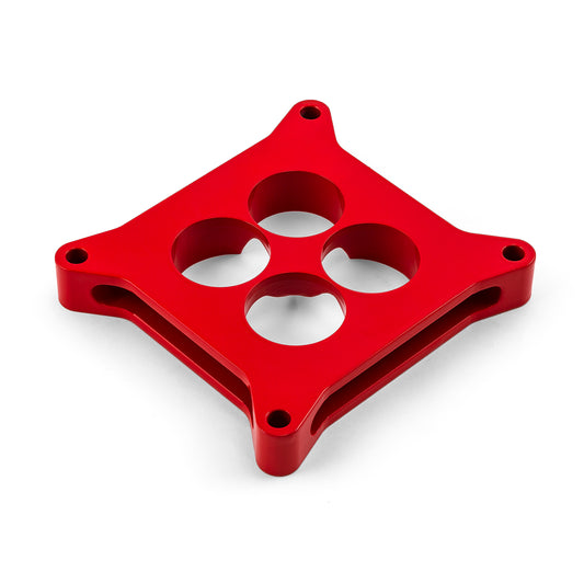 Espaciador de carburador de aluminio 4150 de 1" mecanizado por CNC, diámetro cuadrado, 4 puertos, rojo