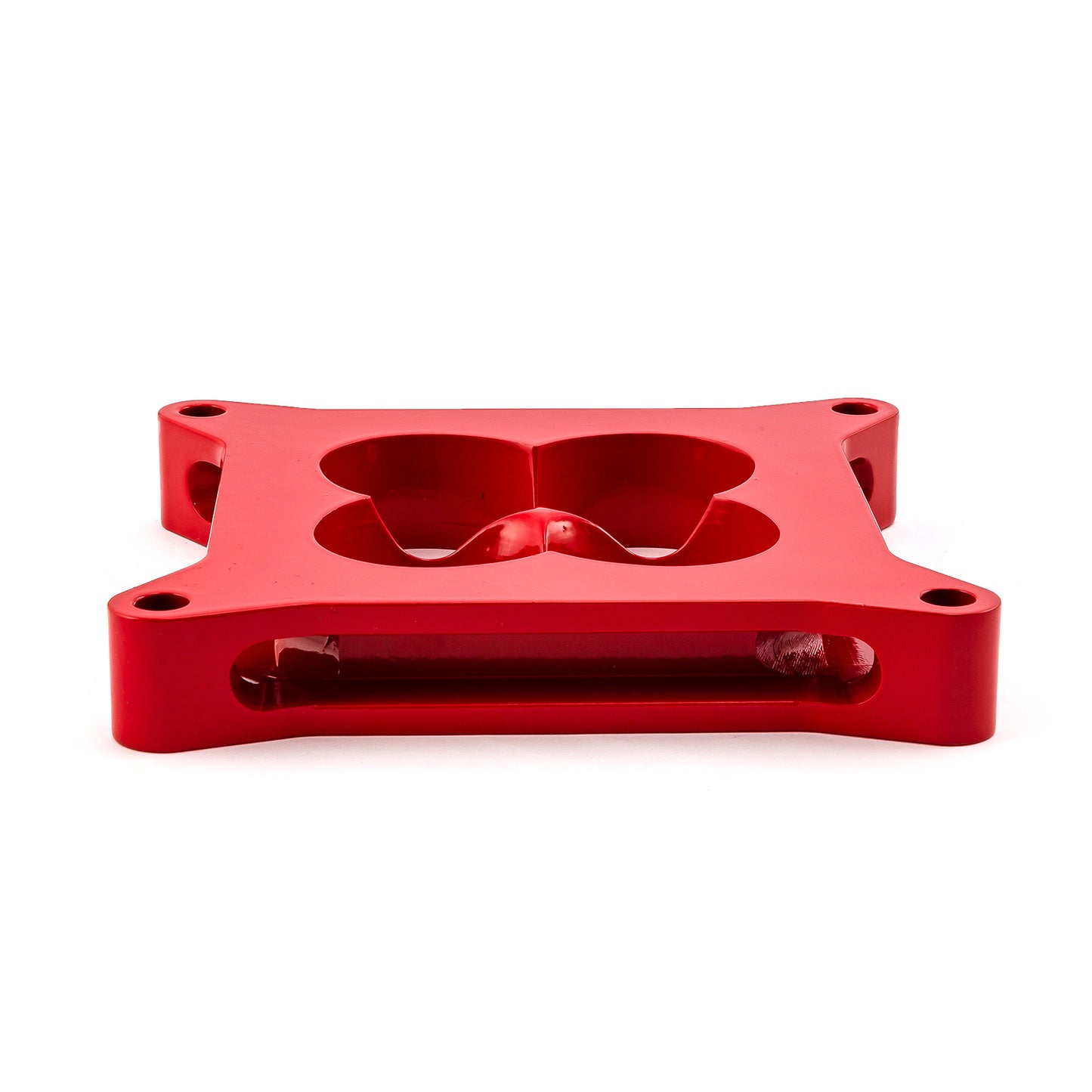 Espaciador de carburador de aluminio 4150 de 1" mecanizado por CNC, diámetro cuadrado, 4 puertos, rojo