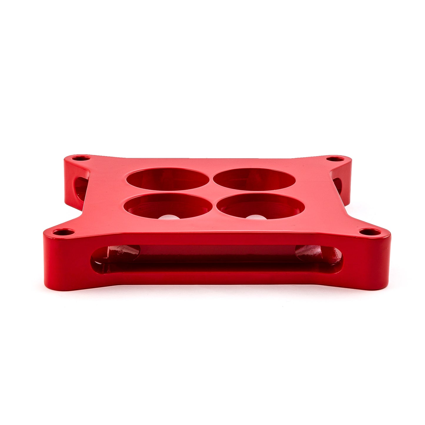 Espaciador de carburador de aluminio 4150 de 1" mecanizado por CNC, diámetro cuadrado, 4 puertos, rojo