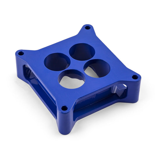 Espaciador de carburador de aluminio 4150 de 2" mecanizado por CNC, diámetro cuadrado, 4 puertos, azul