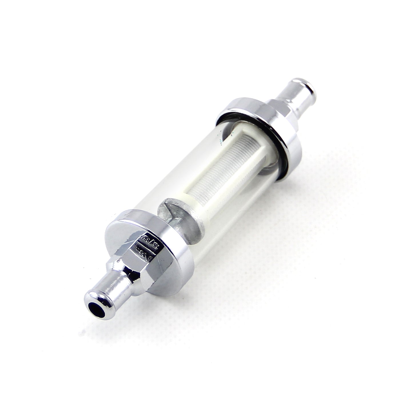 Fuel Filter 3/8" Inlet & Outlet Chrome & Clear