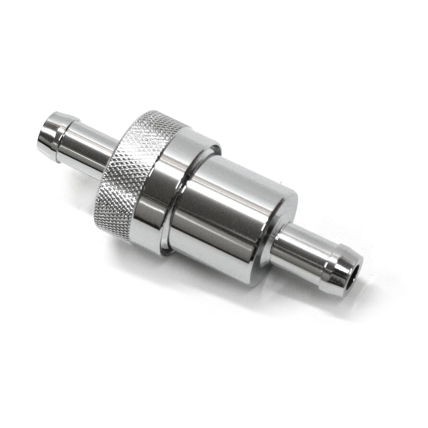 Filtro de combustible de 3/8" de entrada y salida cromado con elemento de bronce