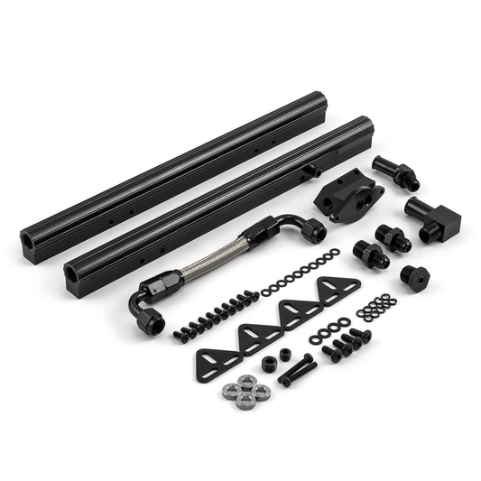 Kit de riel de inyector de combustible de aluminio billet para Ford 302 351 5.0L 5.7L (OEM en ángulo), color negro