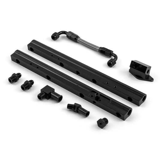 Ford 302 351 5.0L 5.7L Billet Aluminum Fuel Injector Rail Kit (OEM Angled) Black