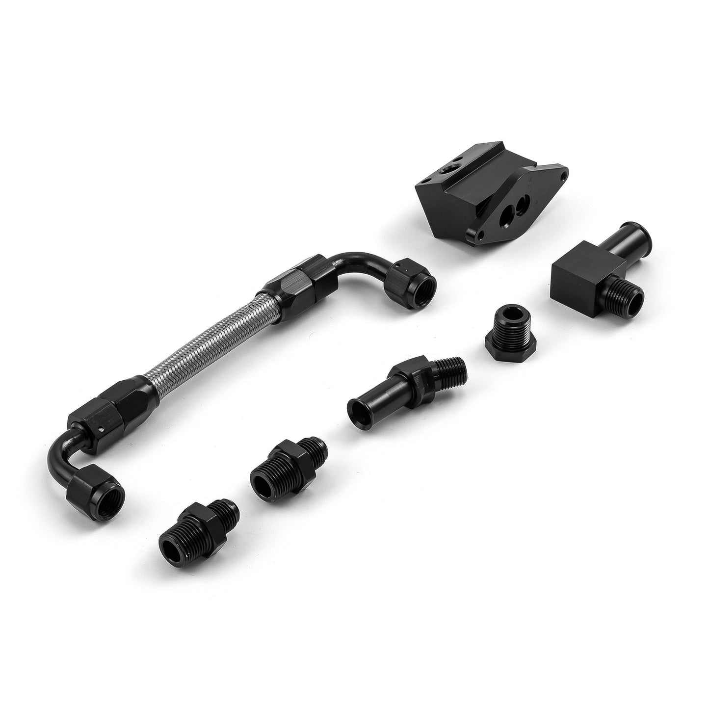 Kit de riel de inyector de combustible de aluminio billet para Ford 302 351 5.0L 5.7L (OEM en ángulo), color negro