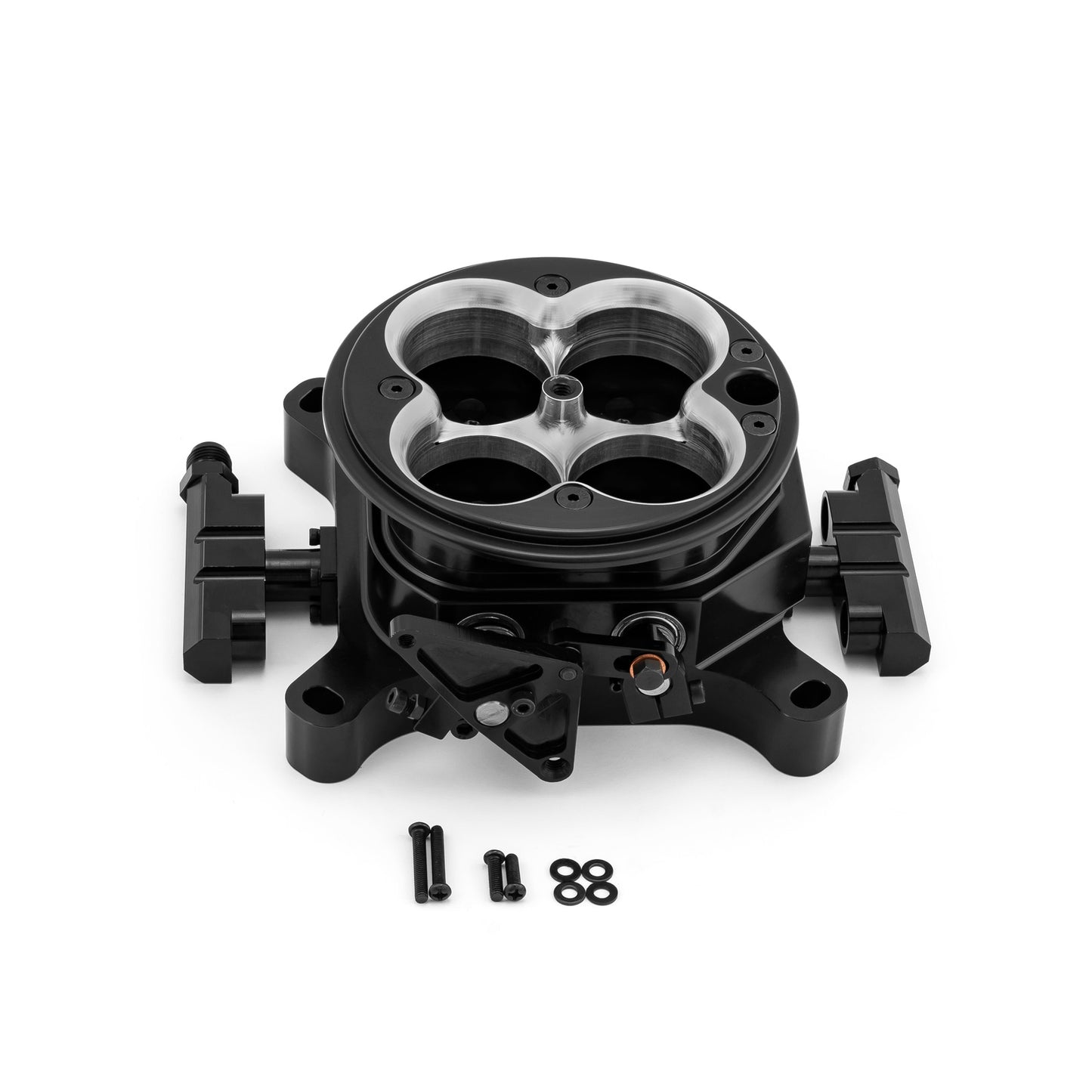 1200 Cfm 4 Barrel 4150 Billet CNC Machined Throttle Body & Fuel Rails - Black
