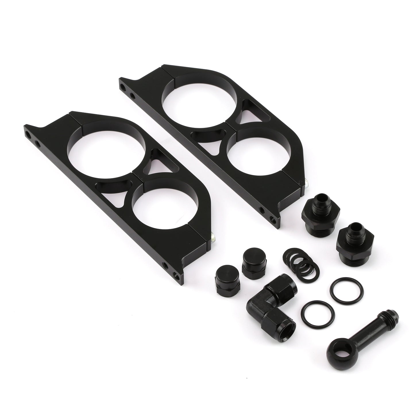 044 EFI Fuel Pump & Filter Dual Mounting Bracket Set Black Anodized Aluminum
