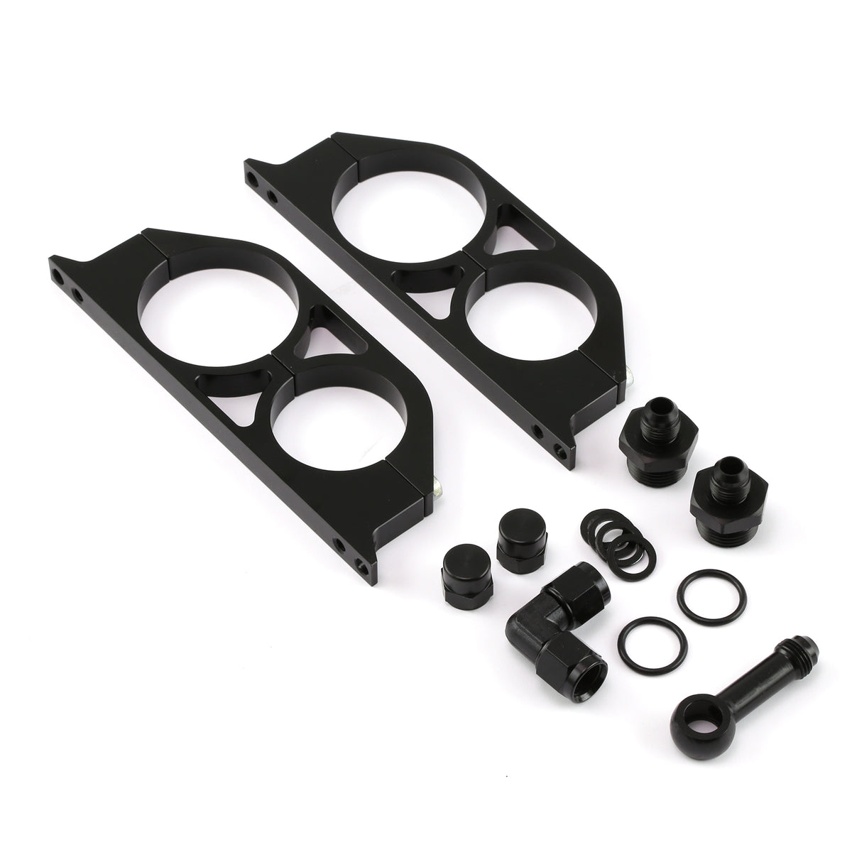 Conjunto de soporte de montaje doble para bomba de combustible y filtro EFI 044 de aluminio anodizado negro