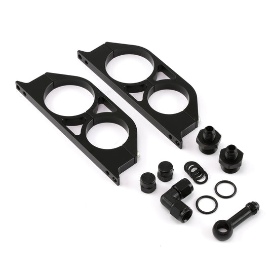 Conjunto de soporte de montaje doble para bomba de combustible y filtro EFI 044 de aluminio anodizado negro