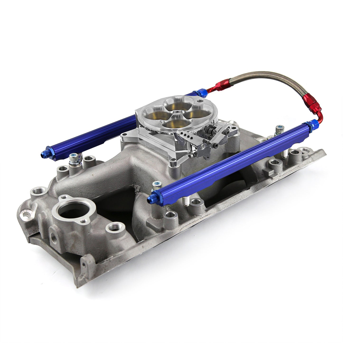 Chevy BBC 454 Rect Port MidAir Intake Manifold, Fuel Rails & 1200 Cfm Throttle Body