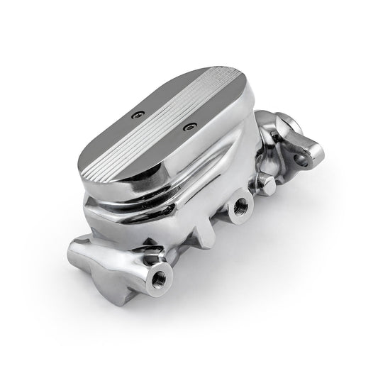 Cilindro maestro de freno universal GM de aluminio con aletas superior, cromado (diámetro interior de 1,125")