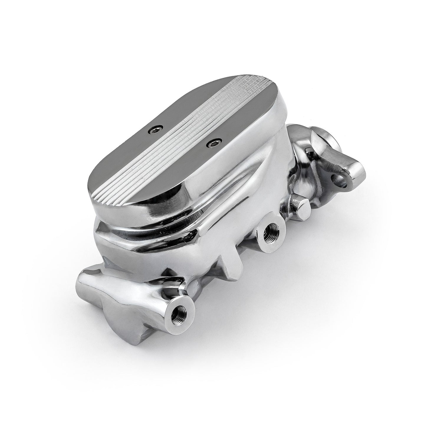 Cilindro maestro de freno universal GM de aluminio con aletas superior, cromado (diámetro interior de 1,125")