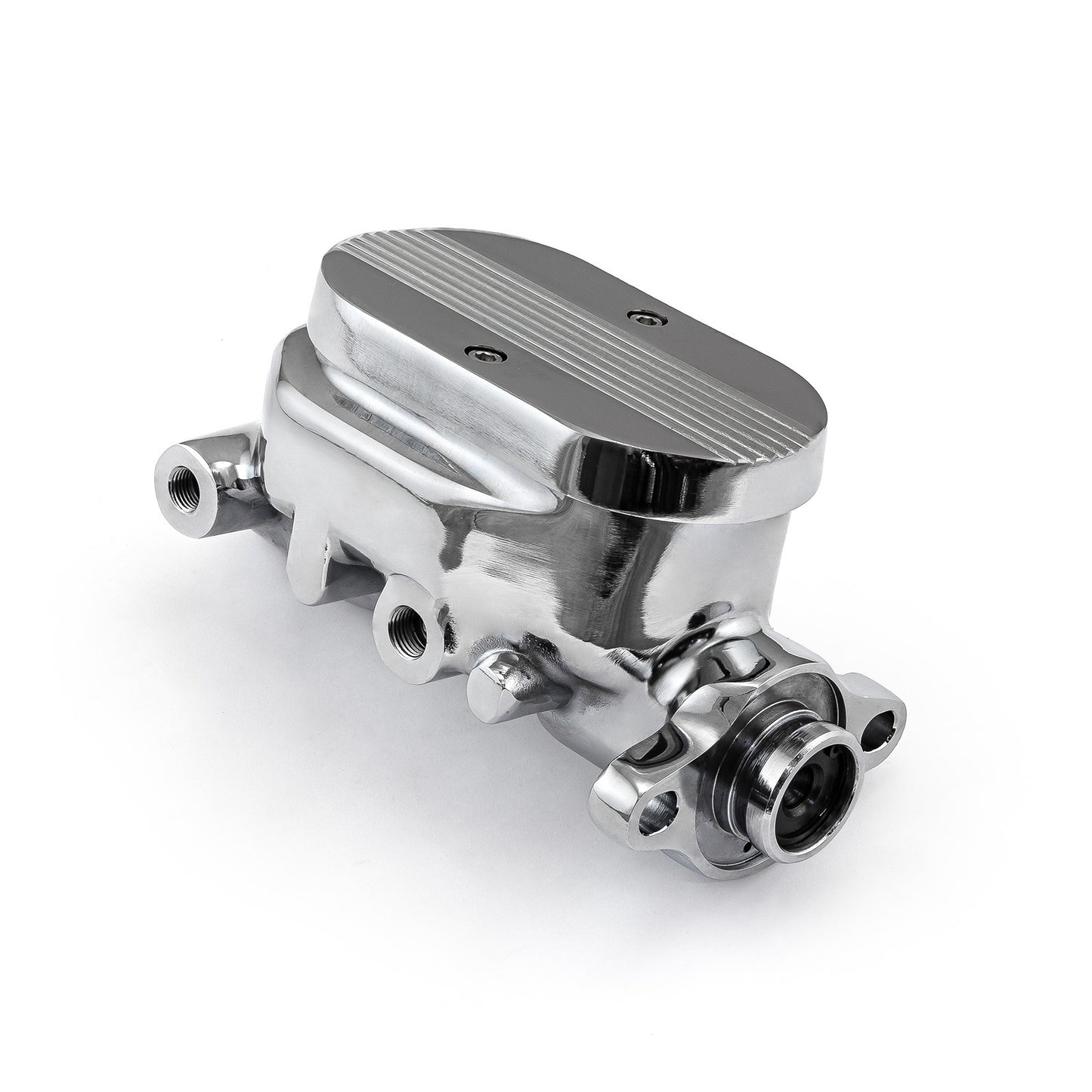 Cilindro maestro de freno universal GM de aluminio con aletas superior, cromado (diámetro interior de 1,125")