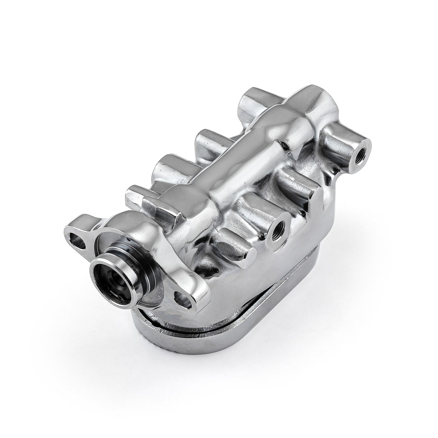 Cilindro maestro de freno universal GM de aluminio con aletas superior, cromado (diámetro interior de 1,125")