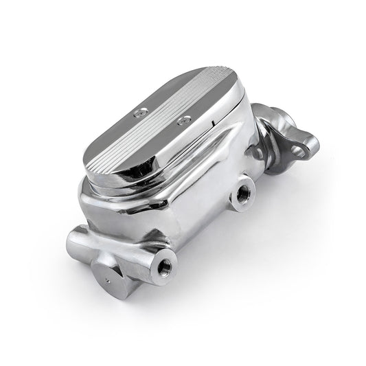 Cilindro maestro de freno universal GM de aluminio con aletas superior, cromado (diámetro interior de 1,000")