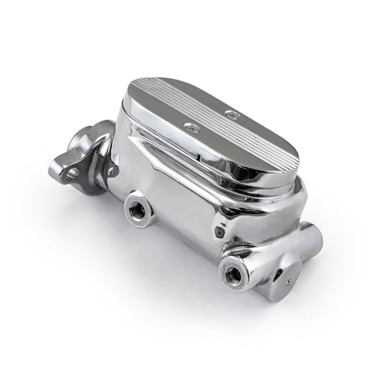 Cilindro maestro de freno universal GM de aluminio con aletas superior, cromado (diámetro interior de 1,000")
