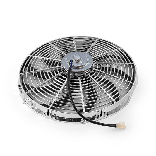 16" Reversable 12V 'S' Blade Radiator Electric Thermo Fan - Big Motor Chrome