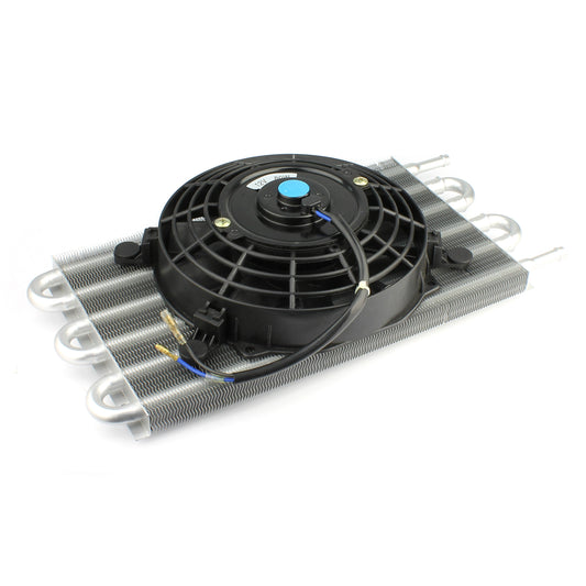 Flat Transmission Oil Cooler 15.5" x 7.5" & Electric Thermo Fan Kit