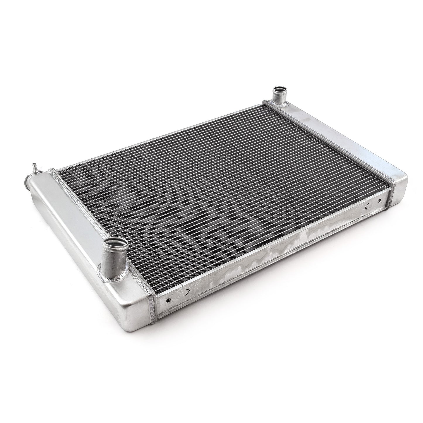 Radiador de aluminio Ford Mopar 29x19x2.2 (salidas TR-BL) sin tapón de drenaje satinado