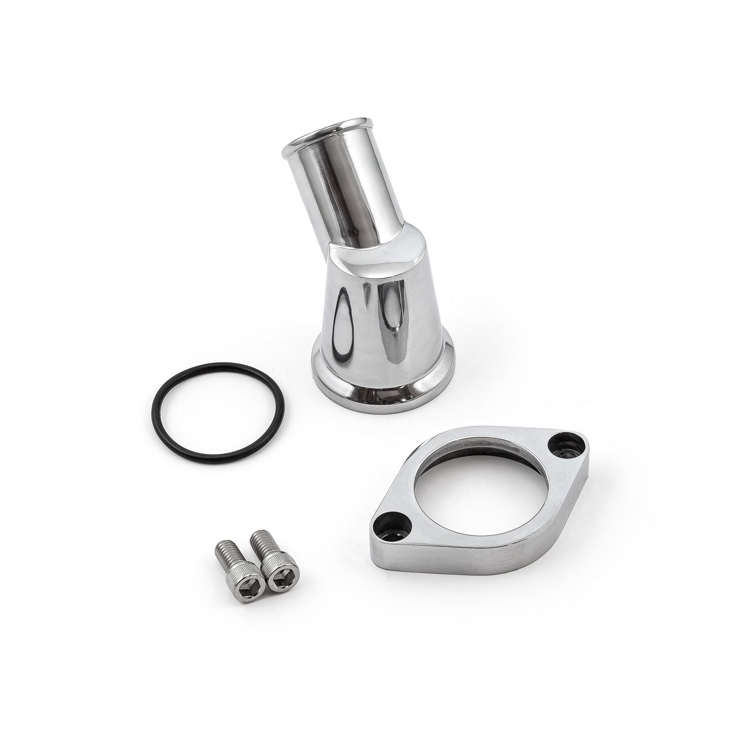 Carcasa de termostato de aluminio con cuello de agua pulido y giro de 45 grados para Chevy SBC 350