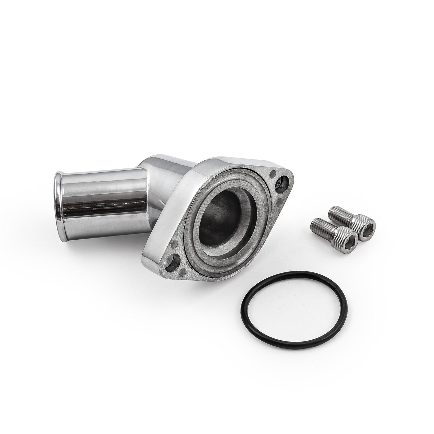 Carcasa de termostato de aluminio con cuello de agua pulido y giro de 45 grados para Chevy SBC 350