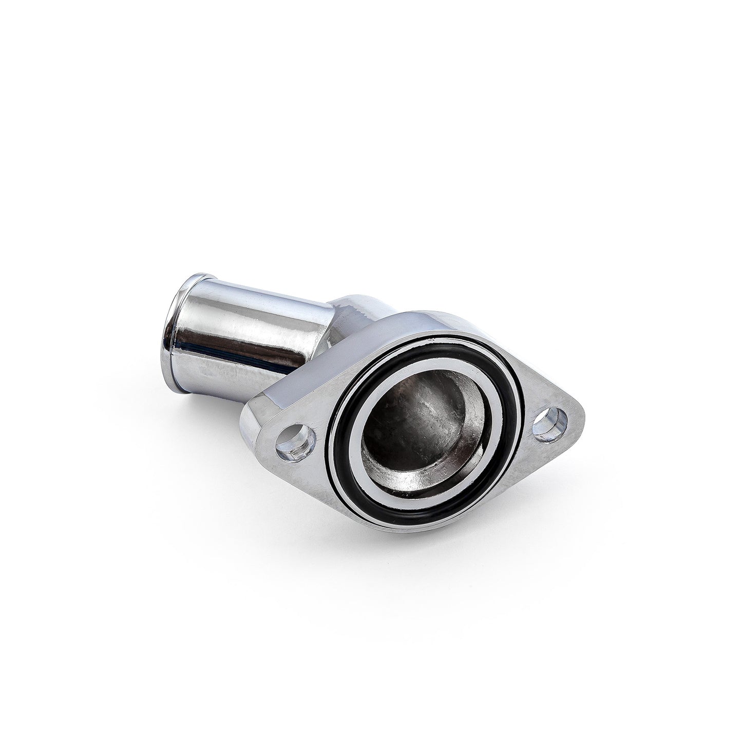 Carcasa de termostato de aluminio con cuello de agua cromado para Chevy SBC 350 con giro de 45 grados