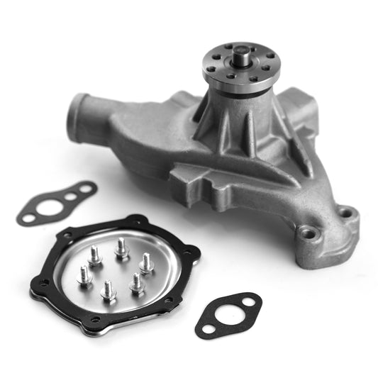 Bomba de agua corta de aluminio con impulsor recto Chevy SBC 350 HV, satinada