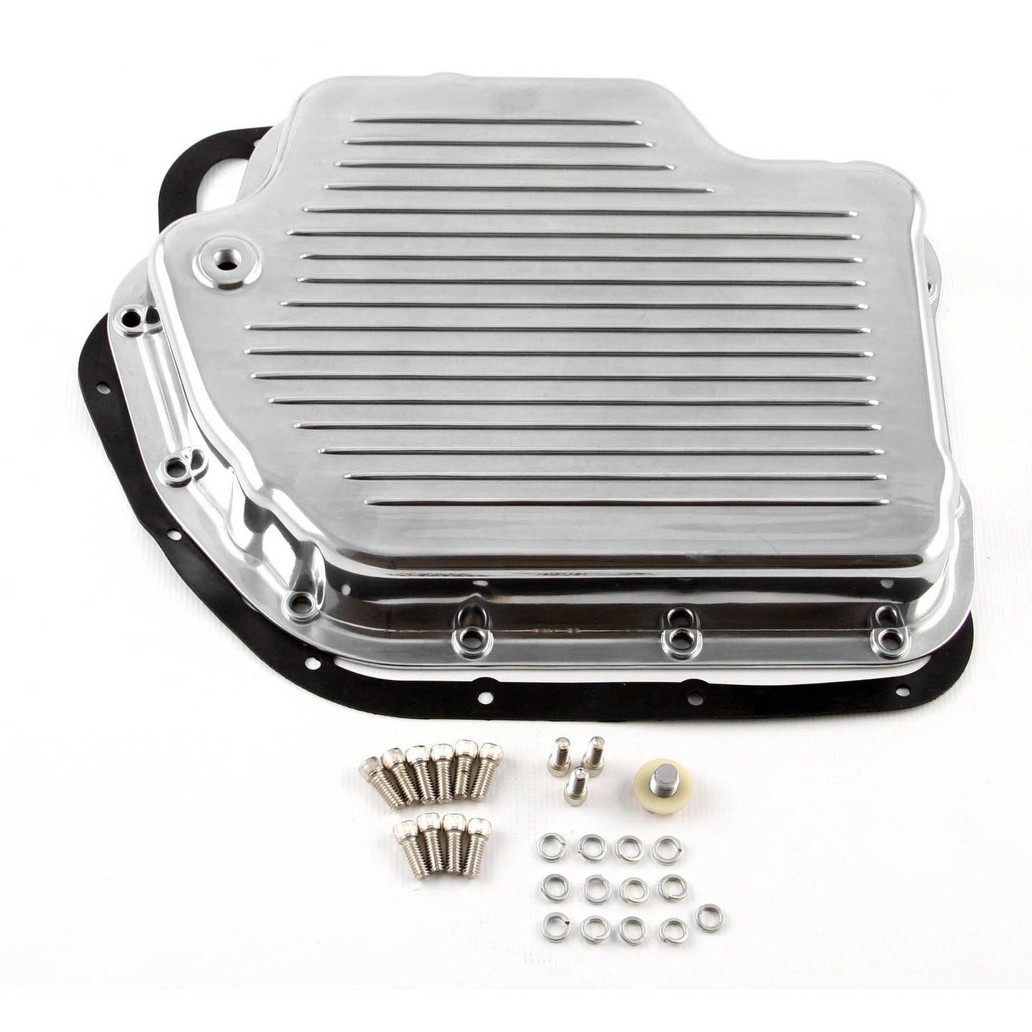 Cárter de aceite de transmisión de aluminio con aletas Turbo TH400 pulido (con pernos y junta)