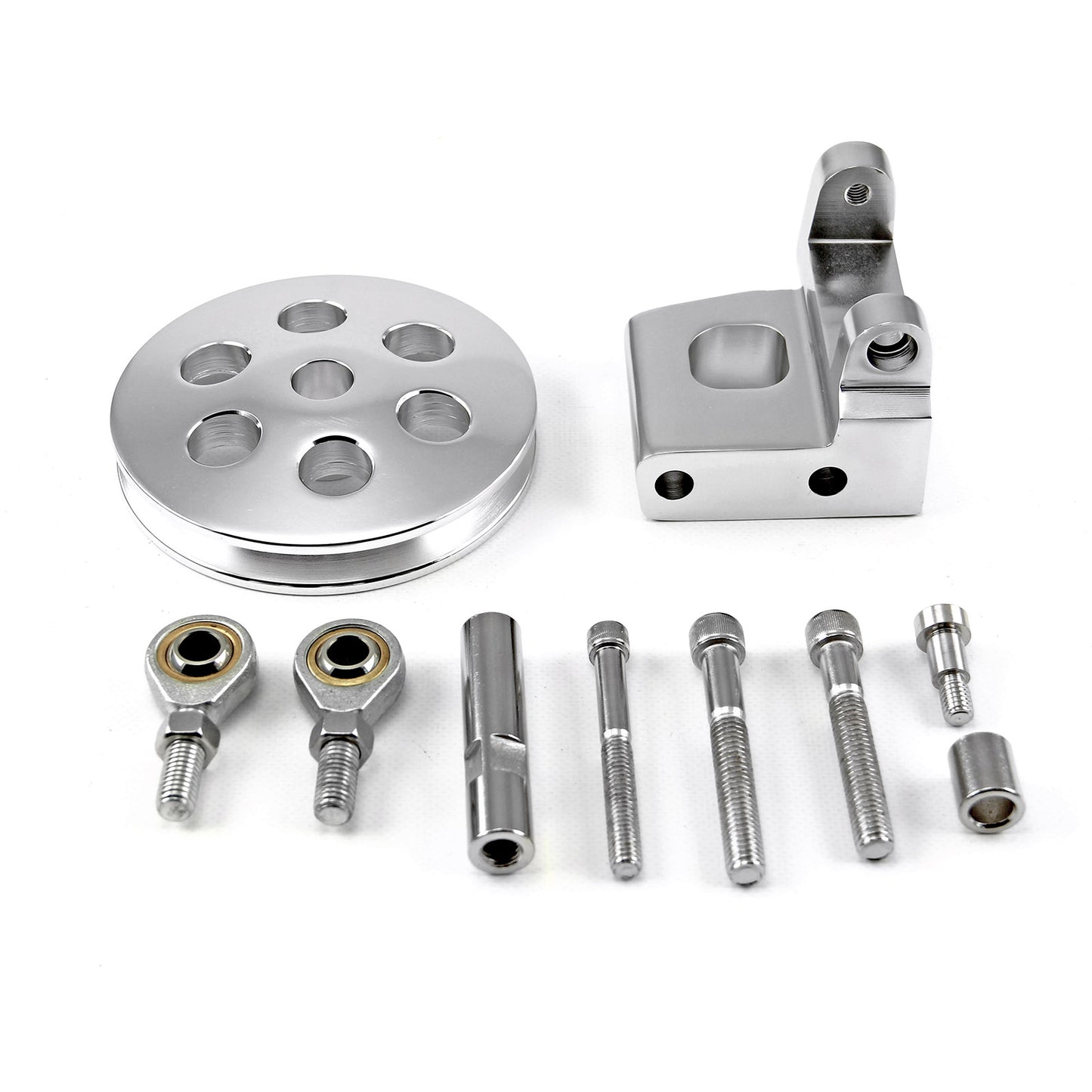 Kit de soporte de dirección asistida de aluminio pulido tipo billet para Chevy SBC 350 Tipo 2 con polea