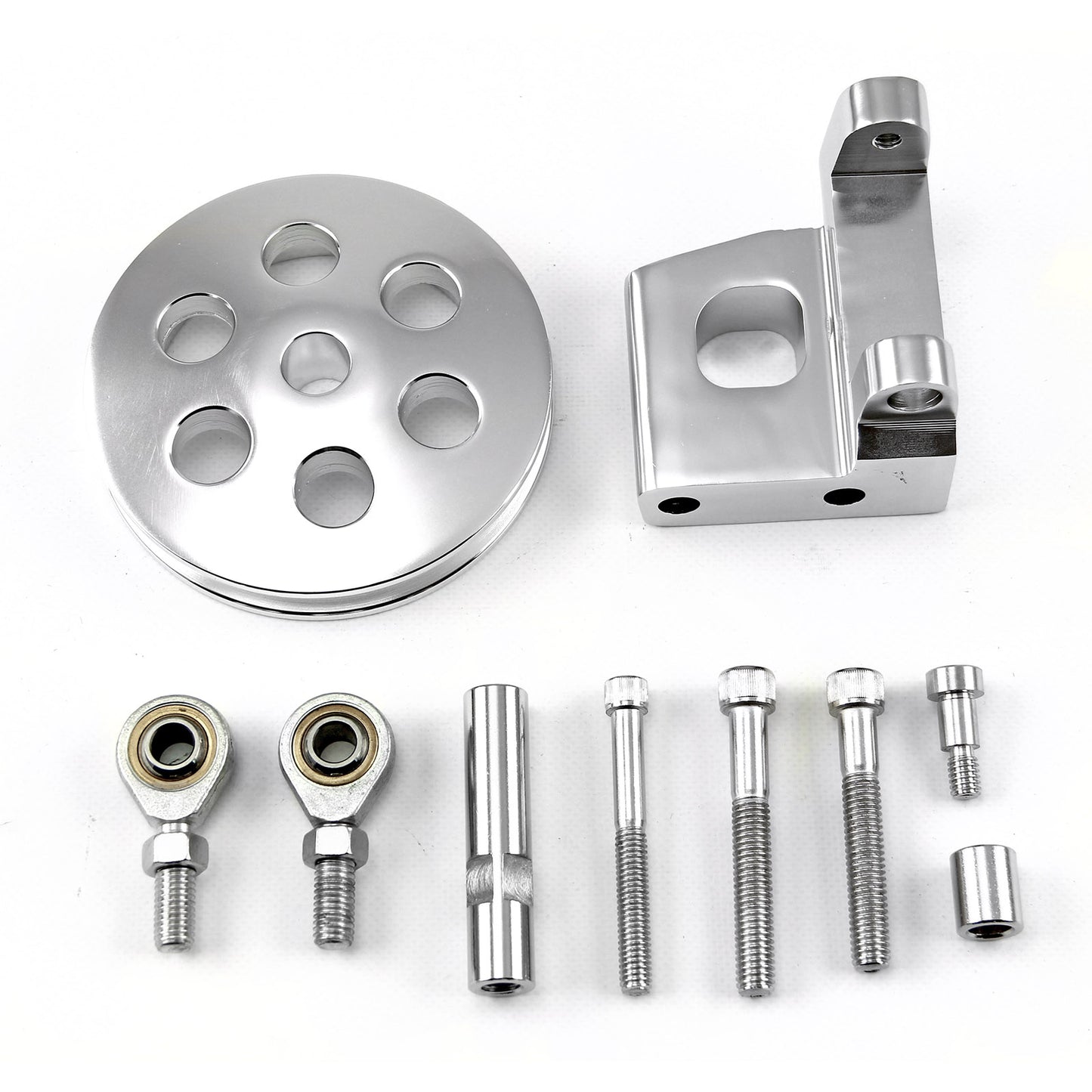 Chevy SBC 350 Type2 Billet Polished Aluminum Power Steering Bracket Kit w/Pulley